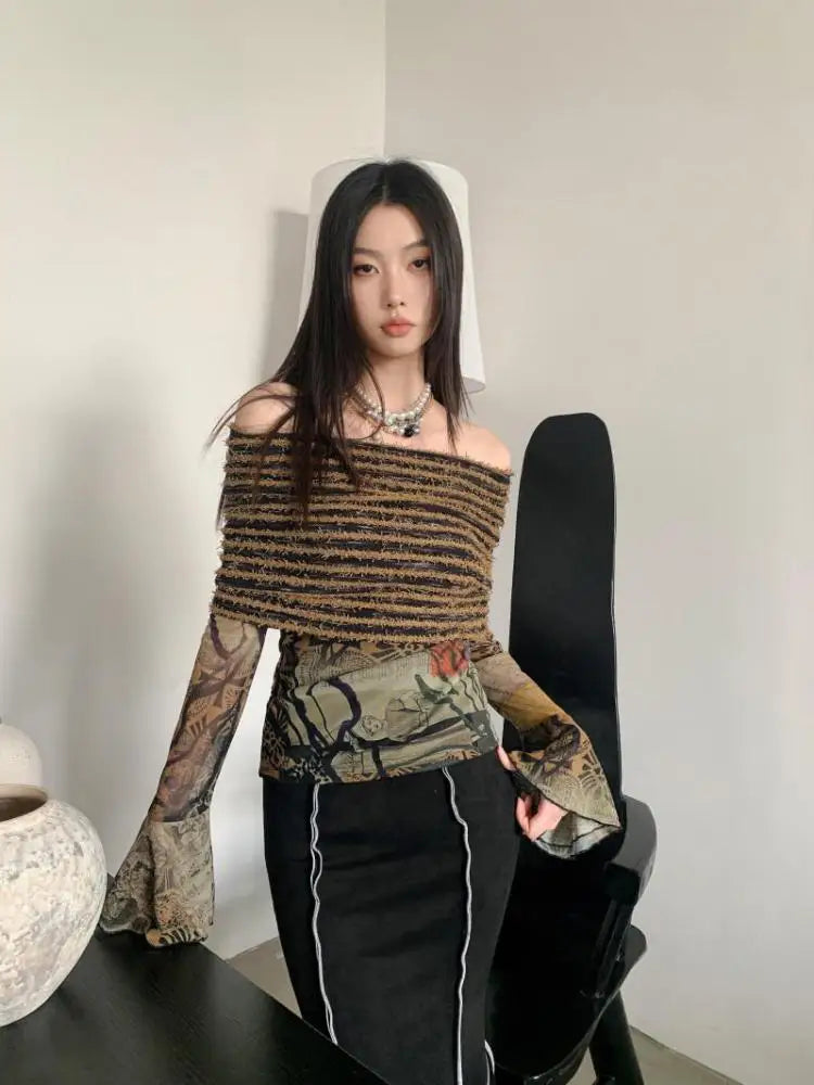 Folk Flare Sleeve Mesh Knit T-Shirt