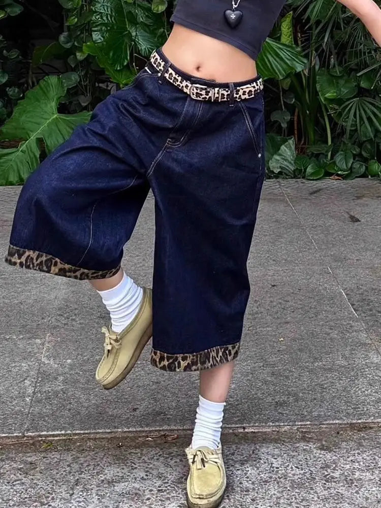 Leopardenmuster-Patchwork-Retro-Cropped-Jorts