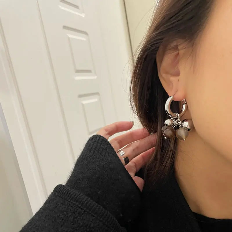 Boucles d'oreilles vintage en perles de pierre naturelle