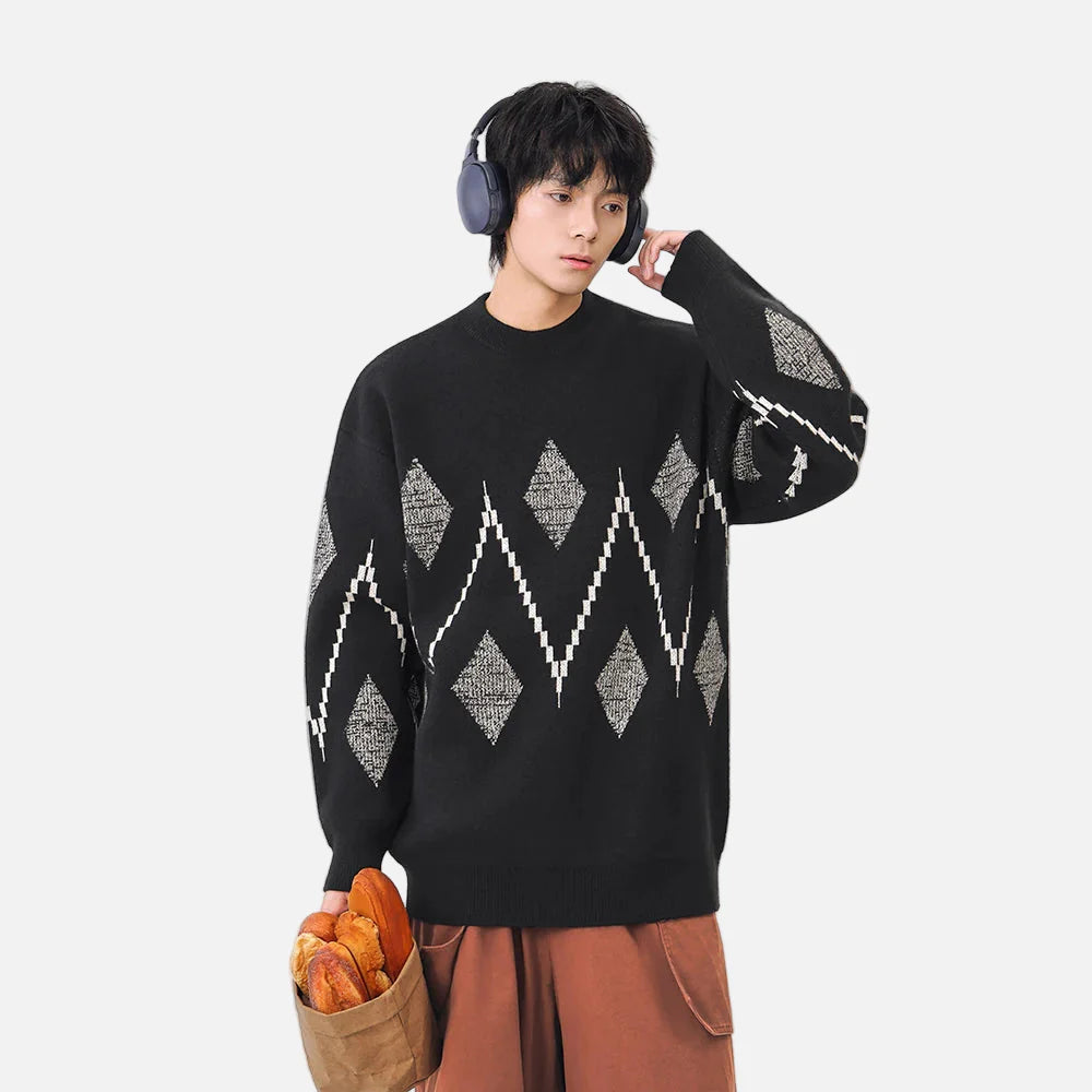 Gemütlicher klassischer Argyle-Strickpullover mit Rundhalsausschnitt