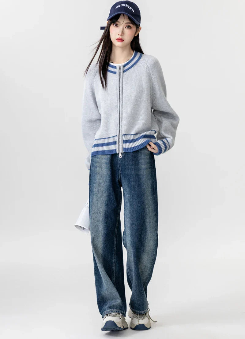 Bequemer, kuscheliger Streifen-Cardigan für Damen im Streetwear-Stil