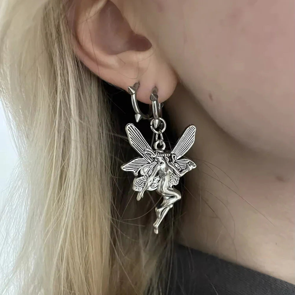 Vintage Fairy Angel Drop Hoop Earring
