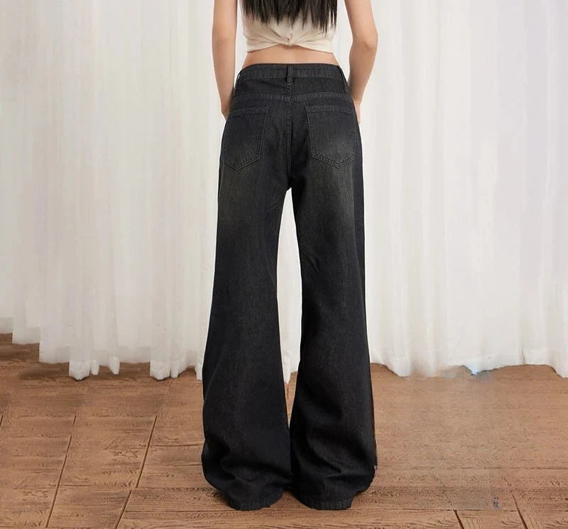 Damen Vintage Y2K einfarbige Denim-Jeans