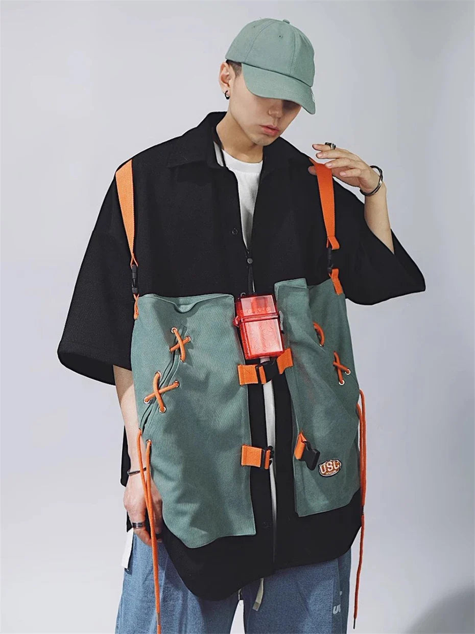 Vintage Patchwork Cargo Kurzarmhemd