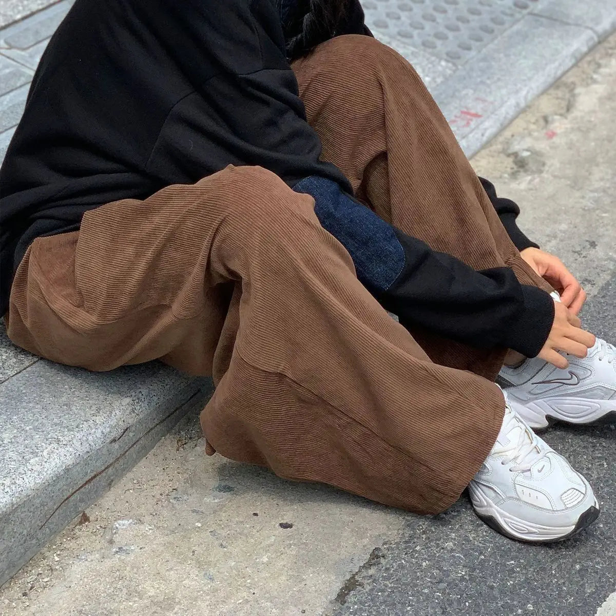 Streetwear Hip-Hop-Hose mit weitem Bein, einfarbig