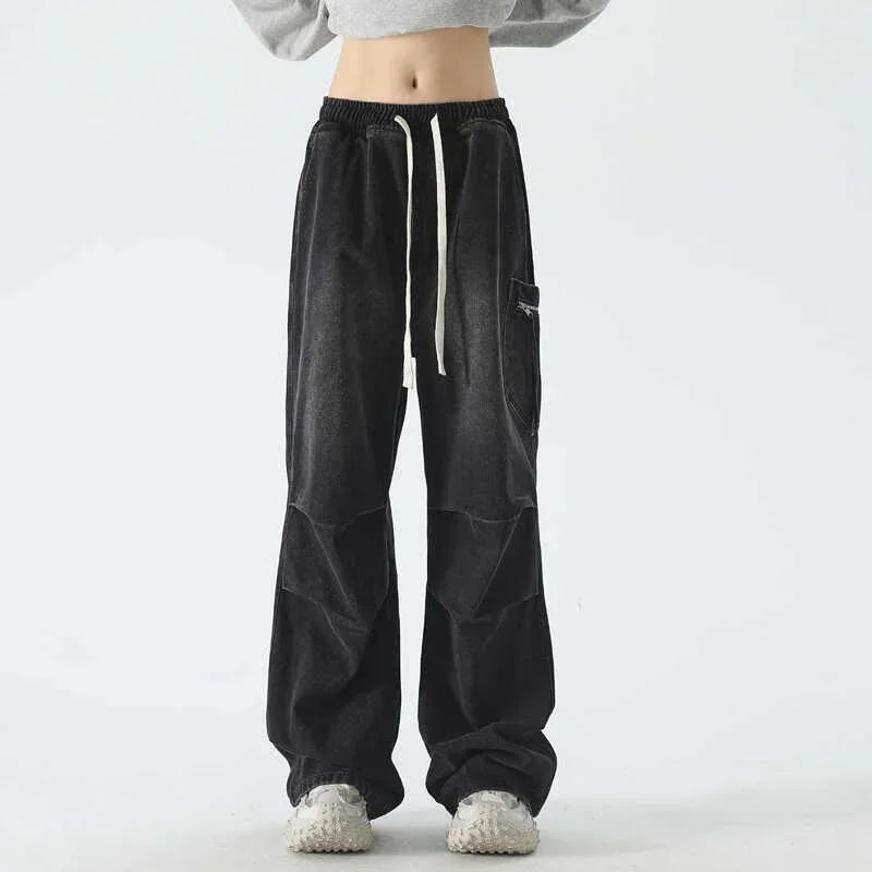 Streetwear Vintage Pleated Cargo Wide Leg Jeans