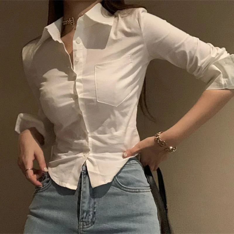 Elegante koreanische Slim-Fit-Bluse für Damen