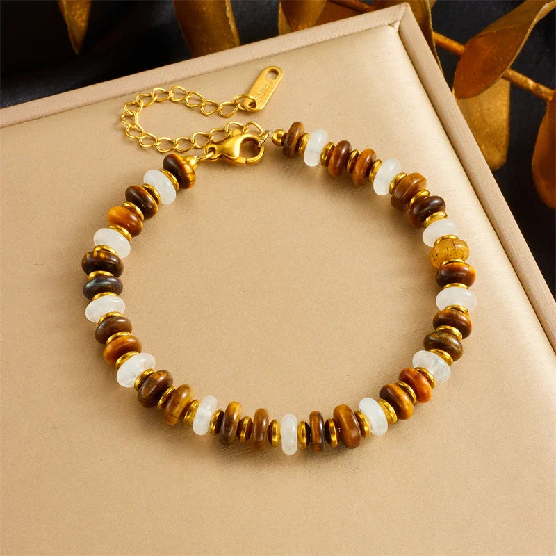 Armband aus weißem Jade-Tigeraugenstein