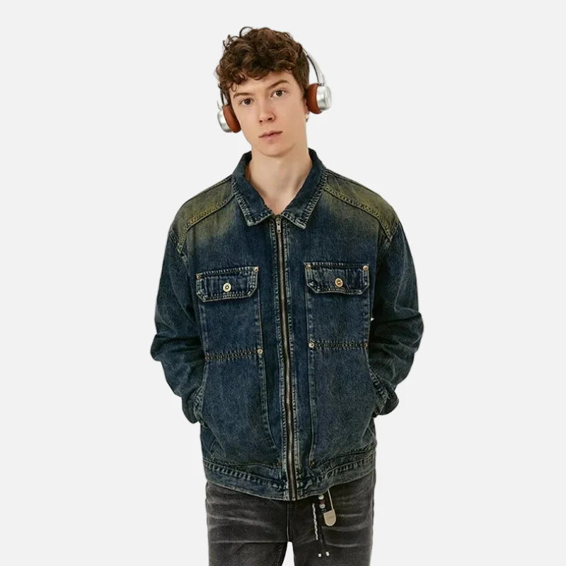 Veste en jean délavée style streetwear américain