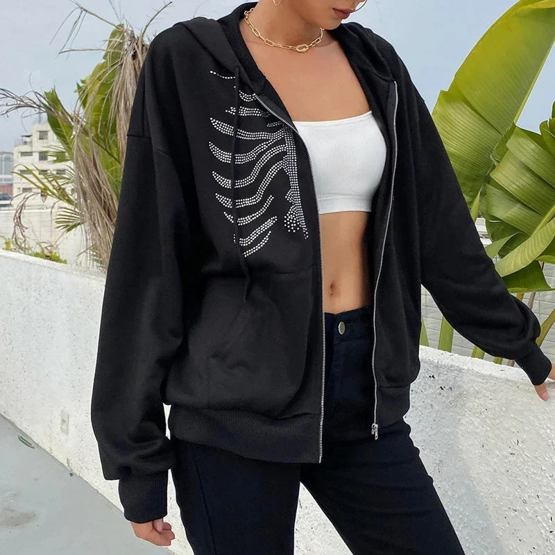 Sweat à capuche zippé Y2K Bone Chill