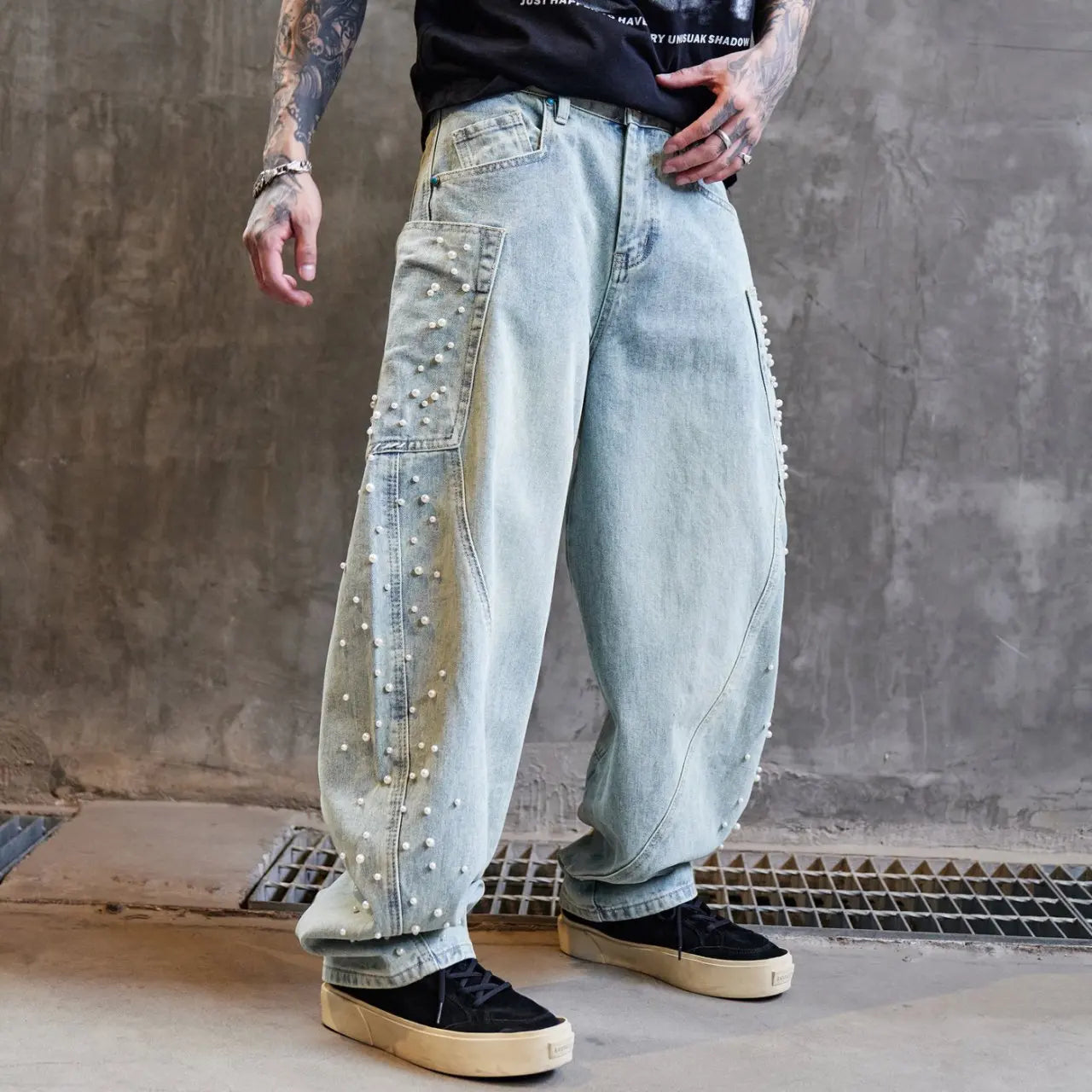 Warme, lässige Hip-Hop-Jeans mit weitem Bein