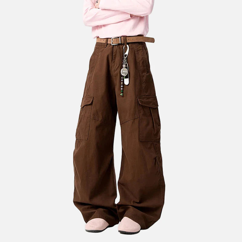 Pantalon cargo streetwear à jambes larges et coupe cintrée