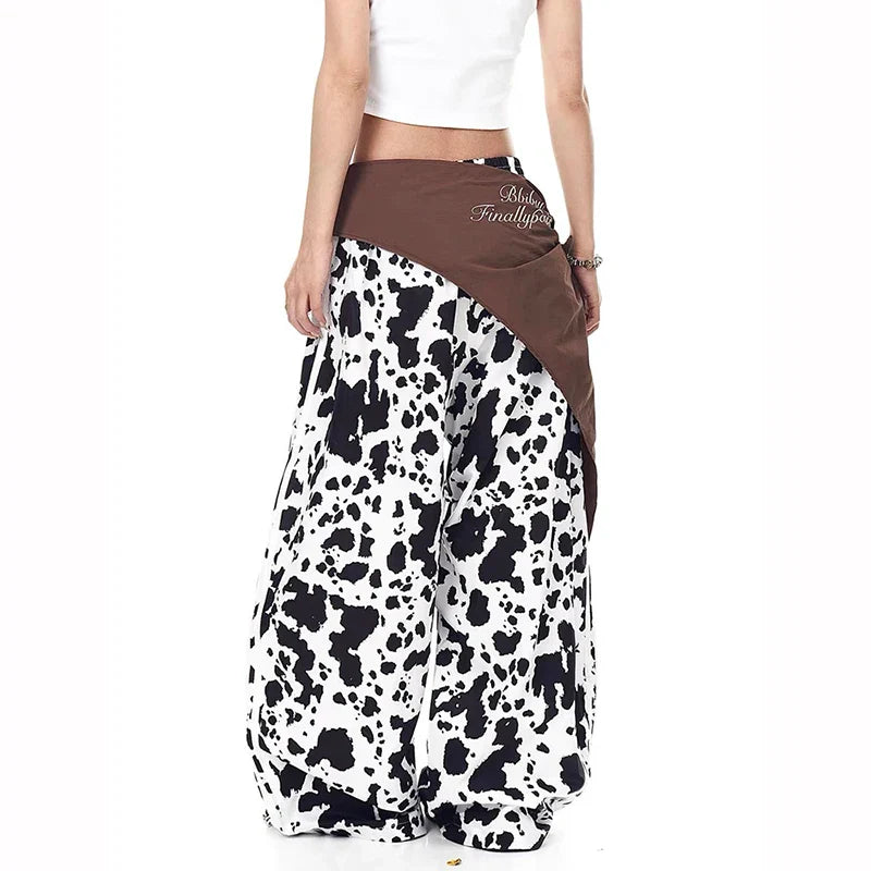 Y2K Damen-Freizeithose mit Leopardenmuster und weitem Bein