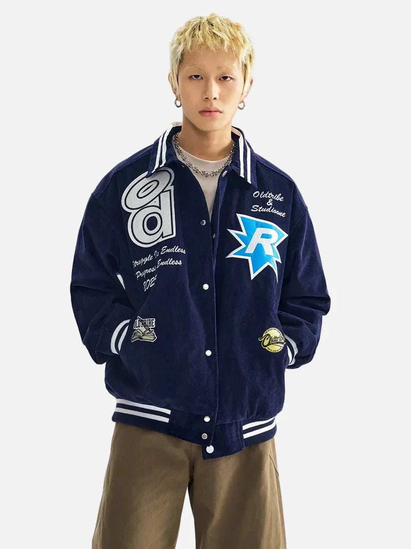 Veste universitaire de baseball en velours côtelé automne Y2K