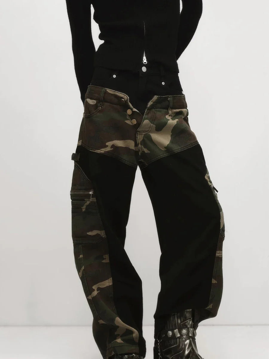 Signature Stylish Vintage Color Block Camo Jeans