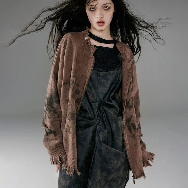 Vintage Grunge Strickcardigan im Used-Look