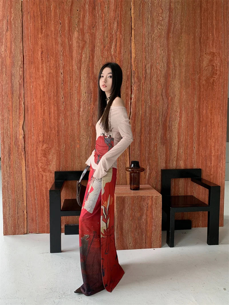 Vintage Mesh Lace-Up Wrap Maxi Skirt