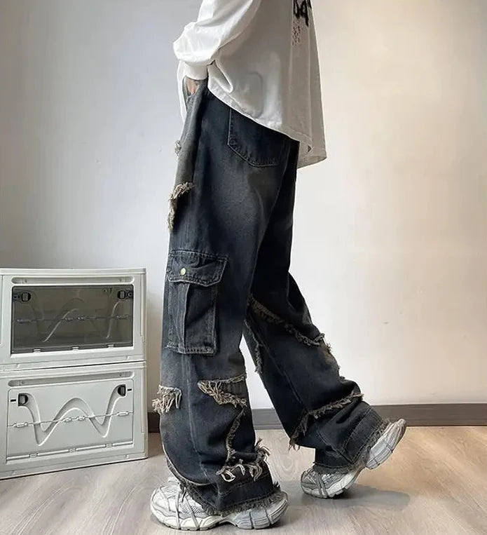 Fransen-Jeans im Used-Look mit hohem Bund