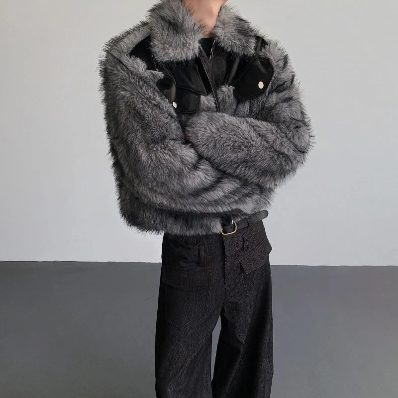 Luxuriöse, hochwertige Patchwork-Kunstpelzjacke