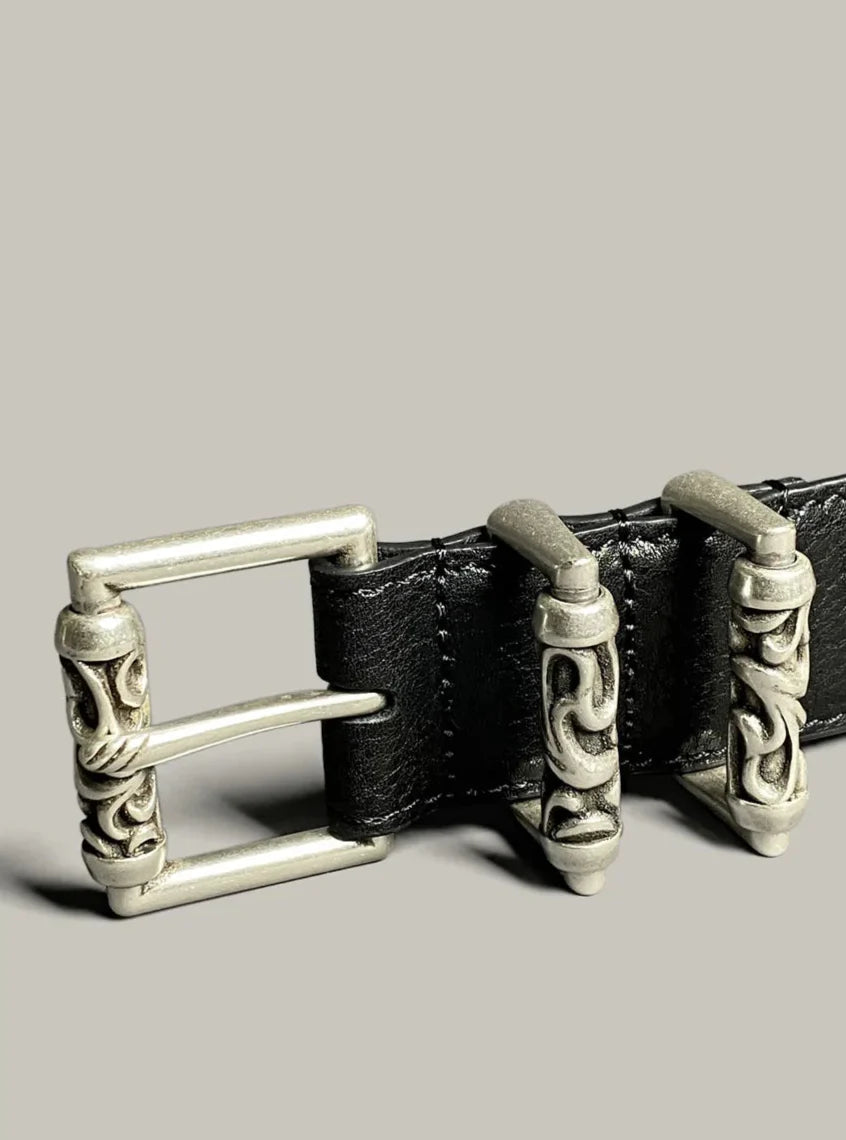 Ancient Silver Pin Buckle Leather Belt