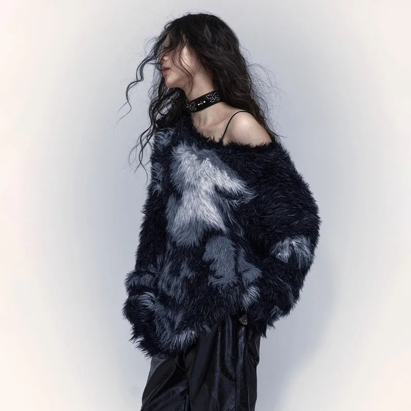 Pull noir à col en V style grunge