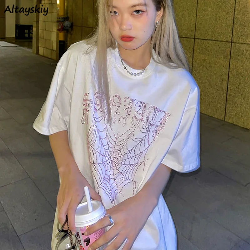 Y2K Cyber Heart Spinnennetz-T-Shirt