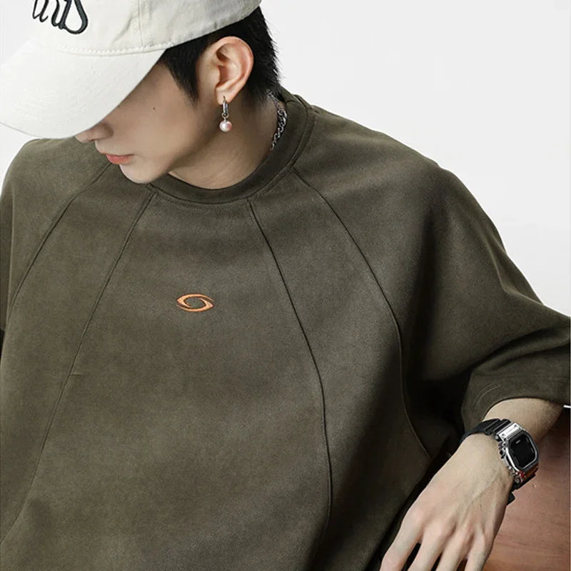 Vintage Splicing Suede T Shirt