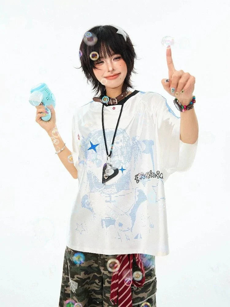 T-shirt vintage japonais à imprimé gothique de style dessin animé