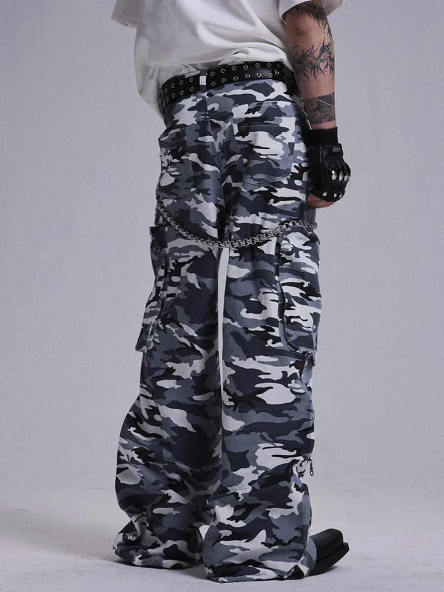 Leichte Retro-Camouflage-Cargohose mit Reißverschluss