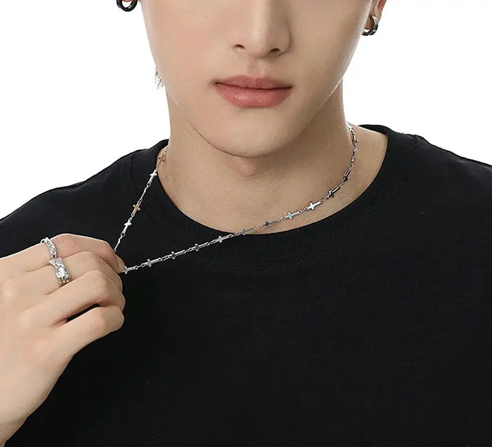 Men Punk Titanium Steel Cross Chain Necklace