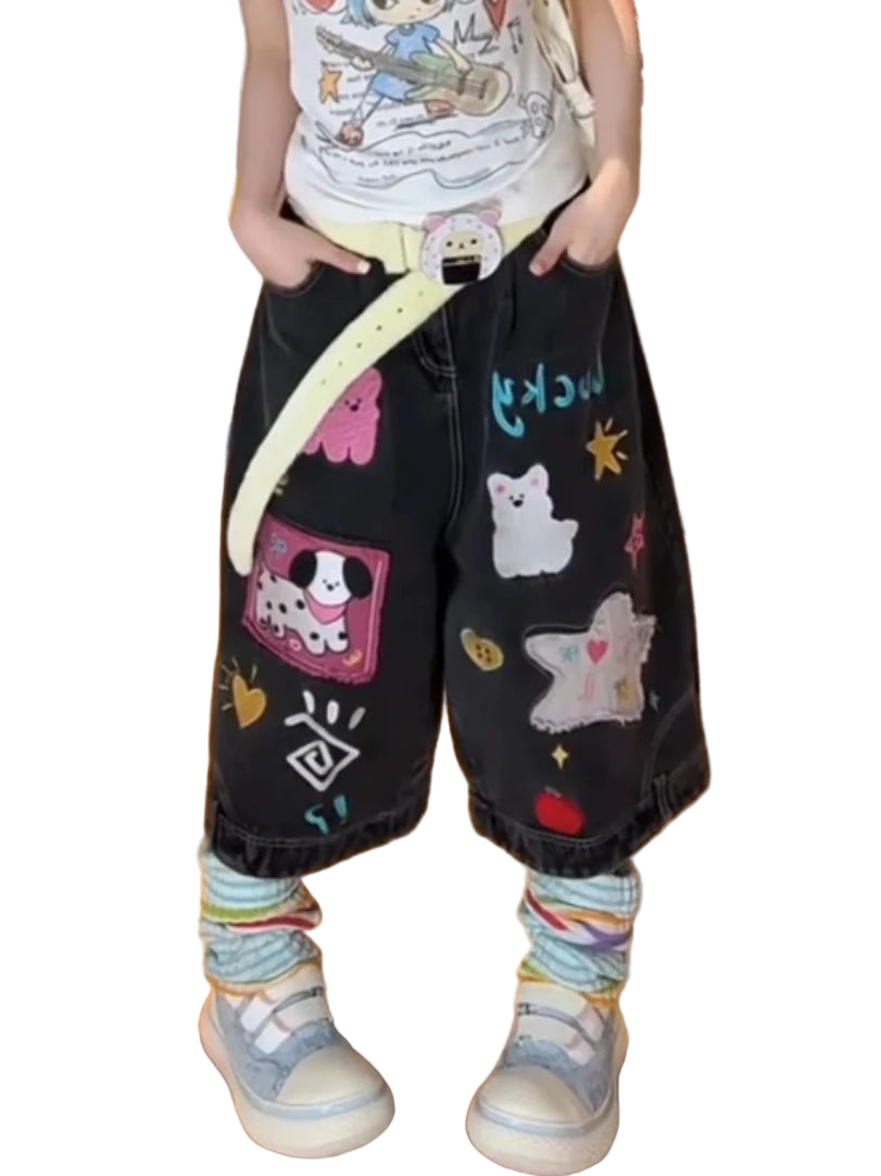 '90s Kid' Baggy Patchwork Shorts