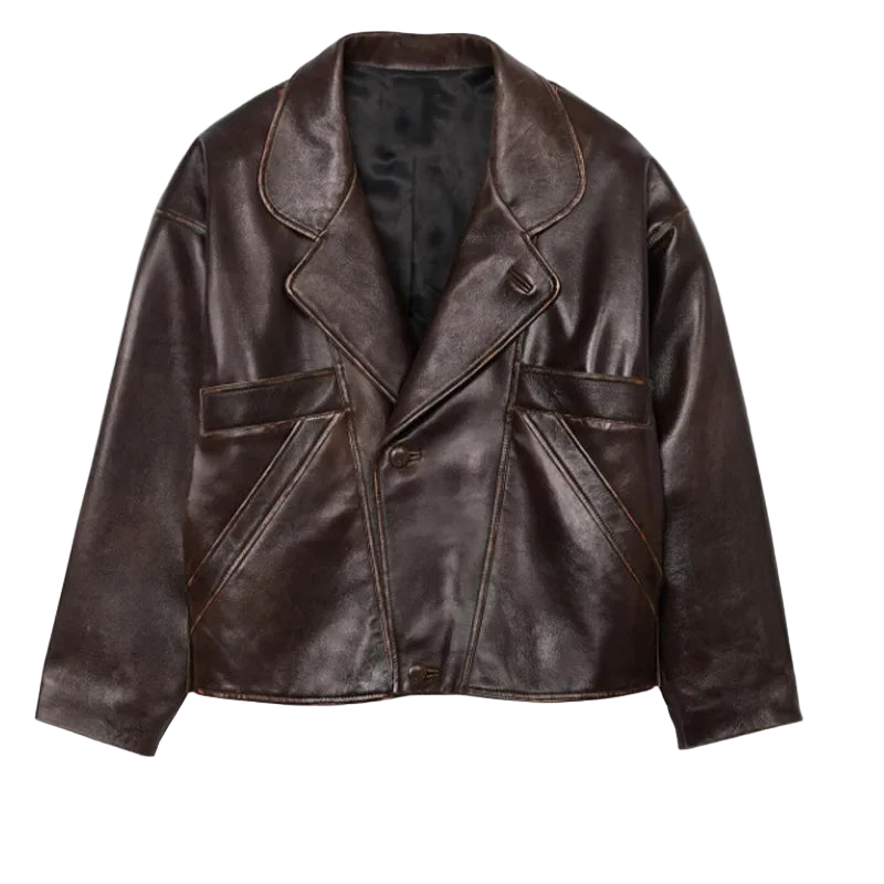 Burgundy Faux Long Sleeve Leather Jacket