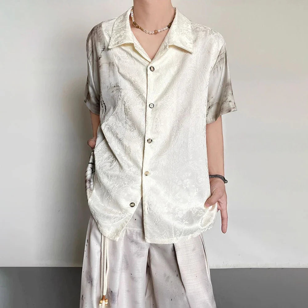 Besticktes Jacquard-Retro-Kurzarmhemd