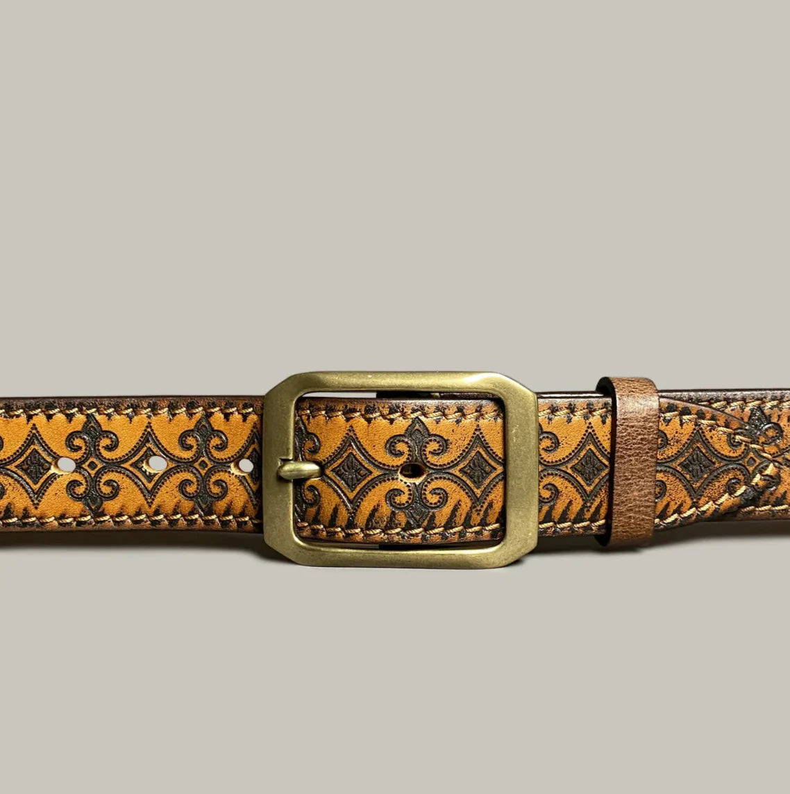 Retro Handmade Brown Leather Engraved Belt