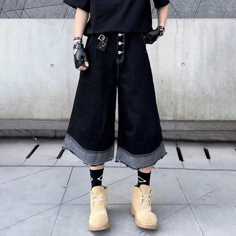 Short en jean court, coupe ample et rétro