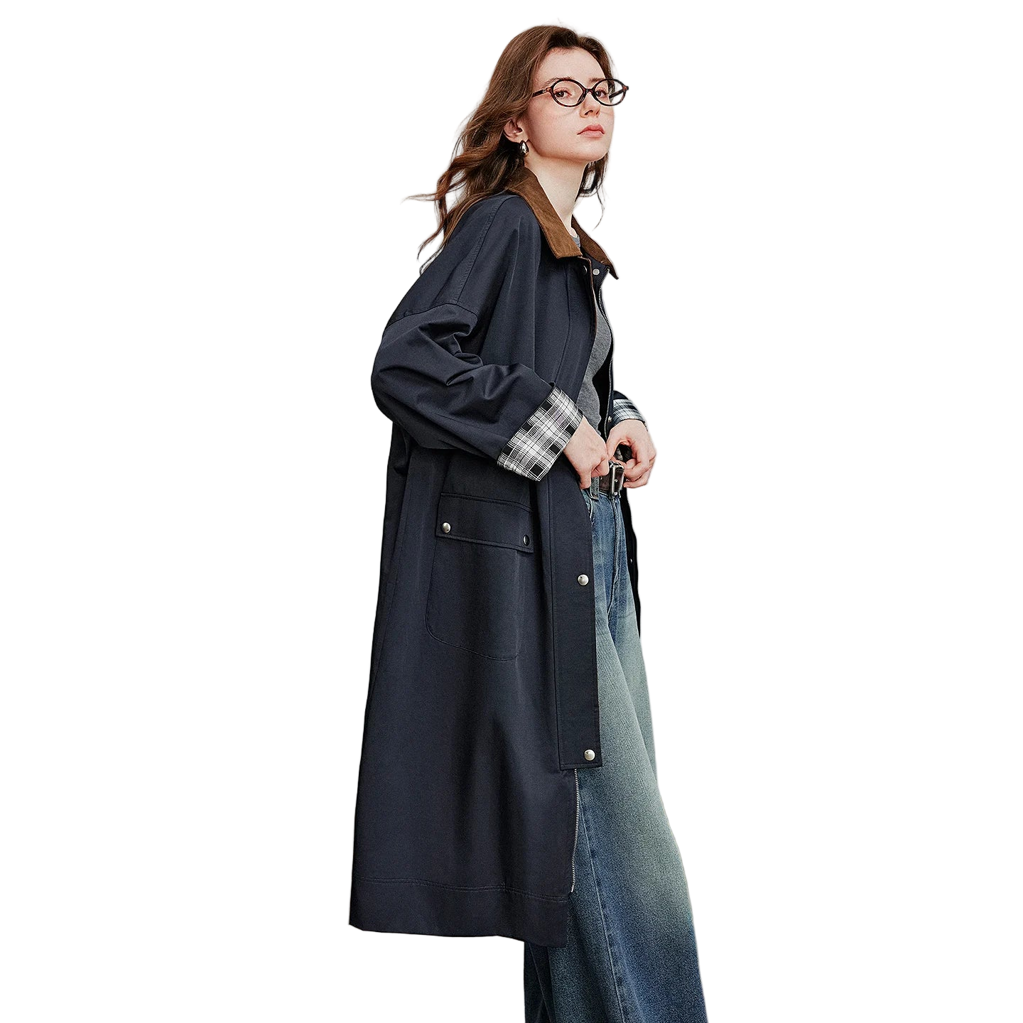 Barn Style Corduroy Plaid Women’s Trench Coat