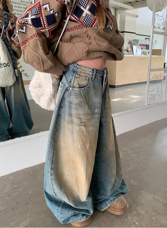 Y2K Streetwear Blaue Oversized Hip-Hop-Jeans im Stil der 2000er Jahre