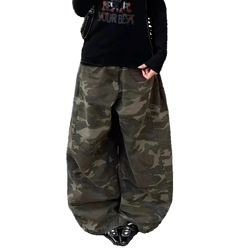 Pantalon cargo ample camouflage