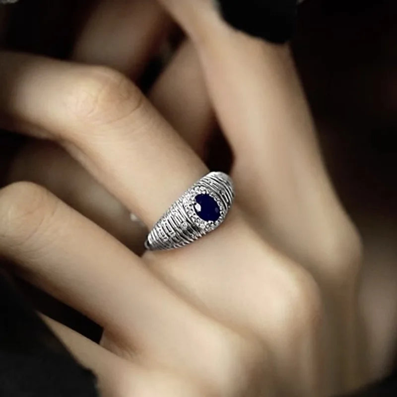Blue Stone Vintage Geometric Stackable Ring