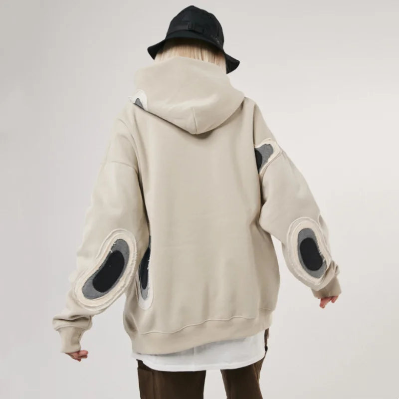 Vintage American Style Patchwork Fleece Hoodie