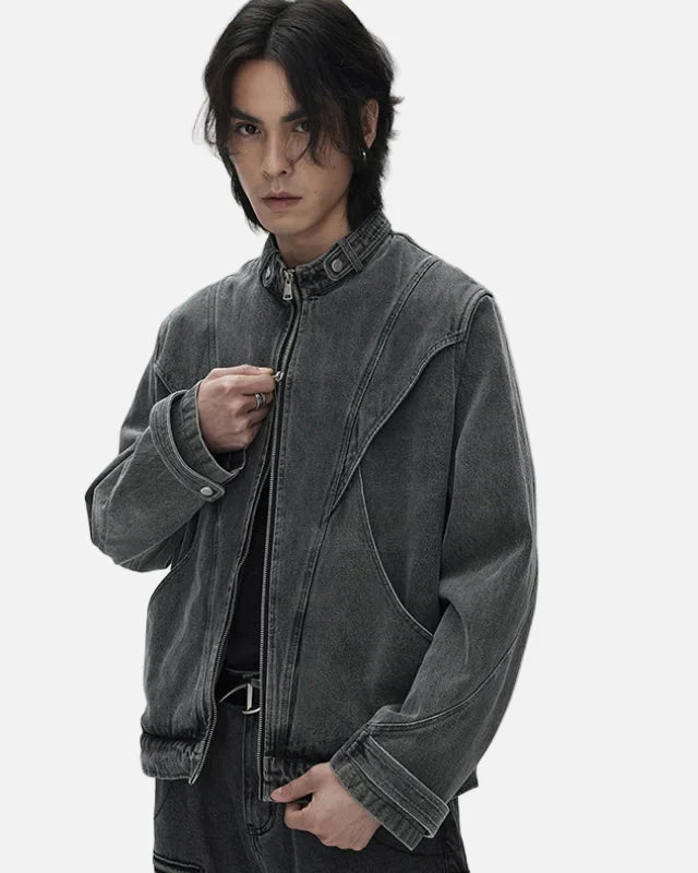 Veste en jean patchwork essentielle à poches multiples