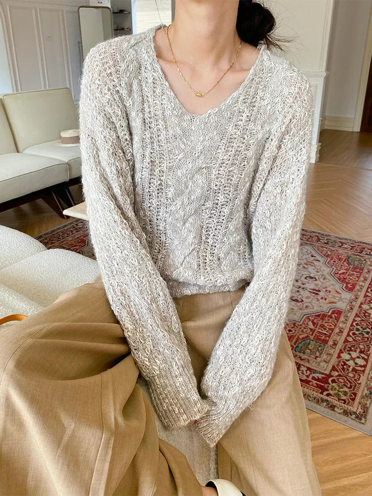 Französischer, lockerer Khaki-Pullover