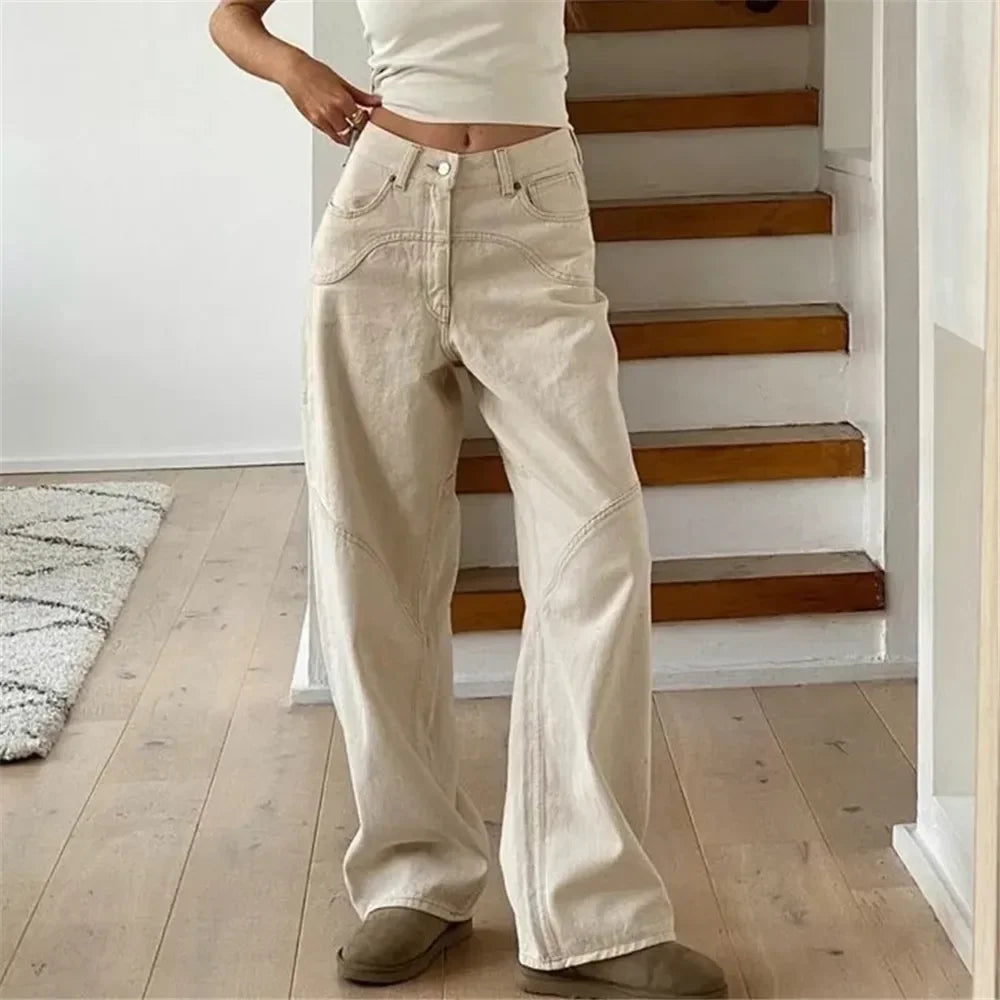 Vintage Beige Baggy High Waist Jeans