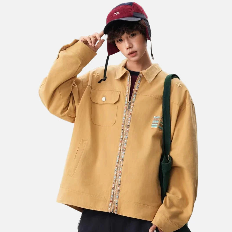 Veste à revers brodée ample et tendance Y2K