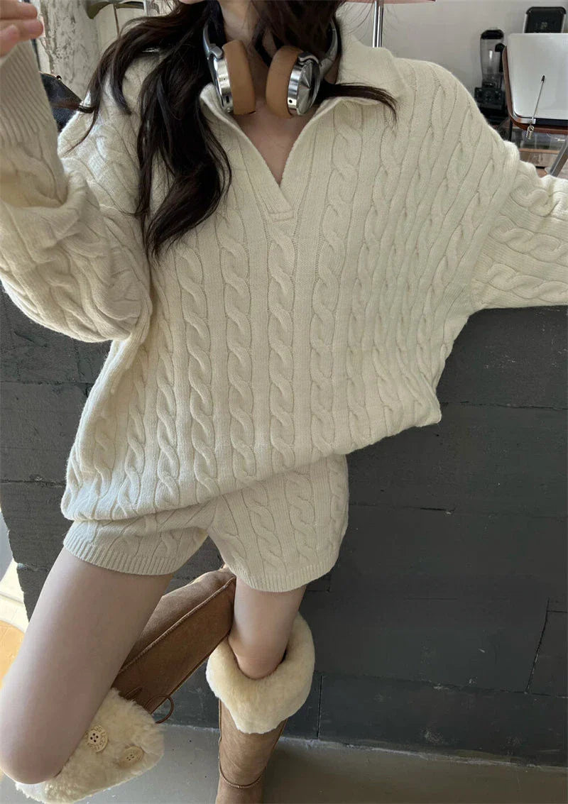 Ensemble pull et short en maille torsadée