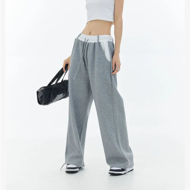 Hochtaillierte Patchwork-Hose mit weitem Bein