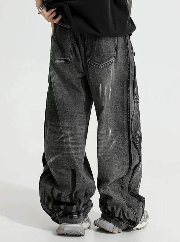 Streetwear Schwarze Retro Vintage High Waist Wide Leg Jeans