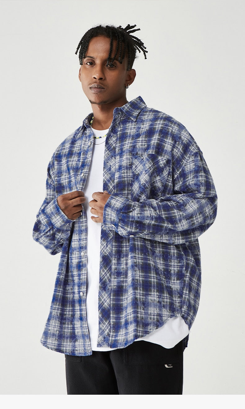 Chemise à carreaux bleus brossés