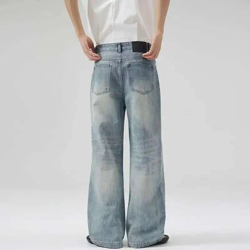 Vintage-Jeans mit strapazierfähigem, blau-weißem Farbverlauf und Colorblock-Design