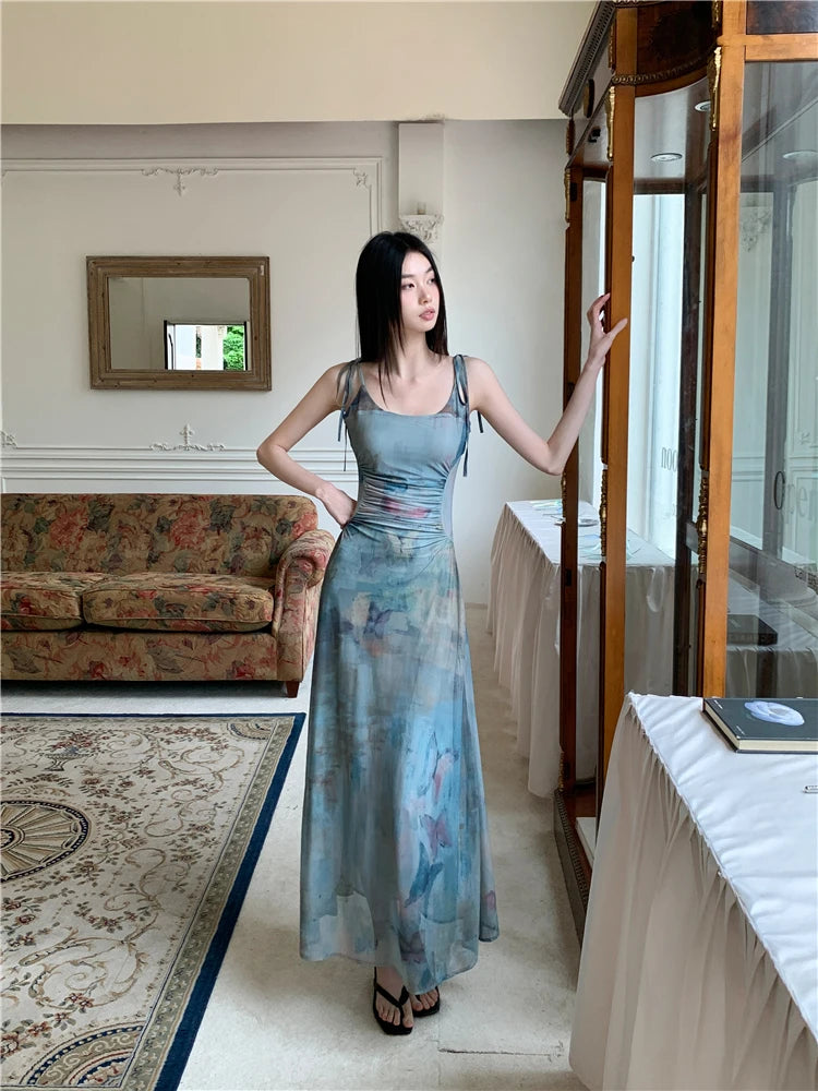 Y2K Butterfly Backless Mesh Slip Dress